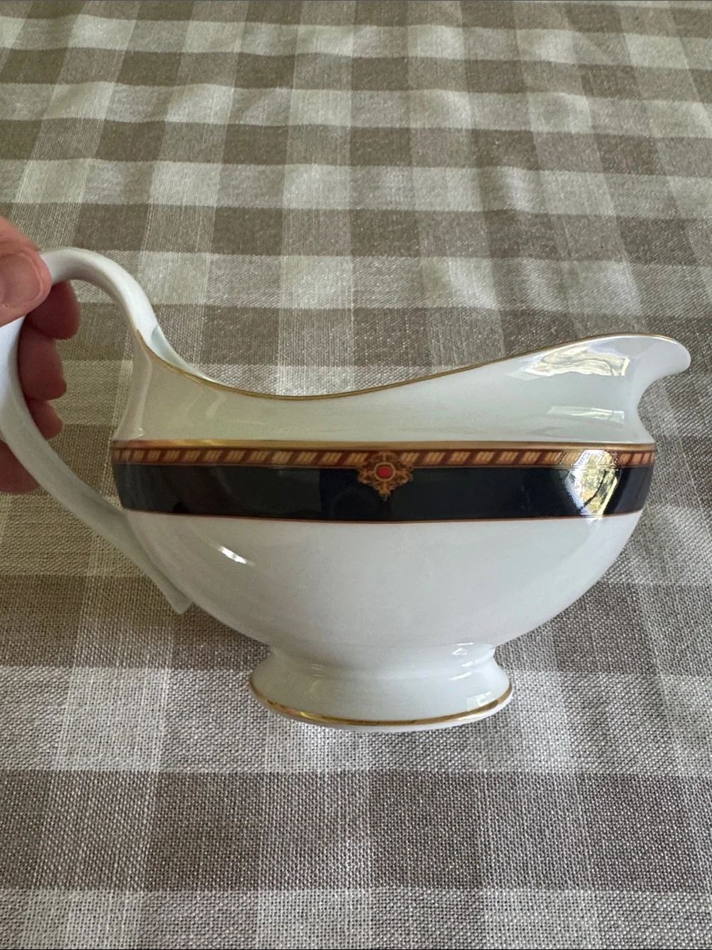 Wedgwood Embassy Collection Southbury Gravy Boat with Navy and Gold Banding